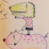 。女孩騎著豬。烤物舖