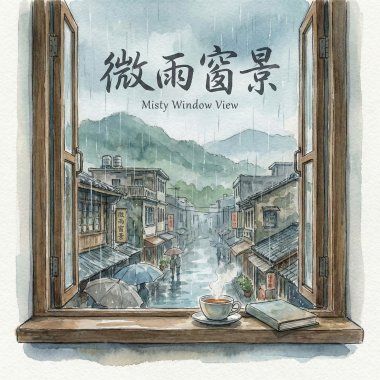 《微雨窗景》(Misty Window View)
