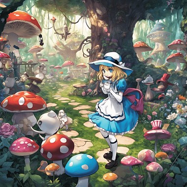 Alice wanders  in wonderland