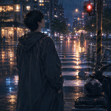 大雨落下的斑馬線