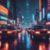 雨の都市の夜